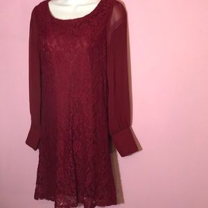 Charming Charlie Wine Lace Sheer Dress